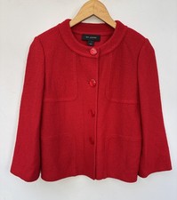 St John Knit Jacket 4 Solid Red Santana Boucle Blazer Wool Blend