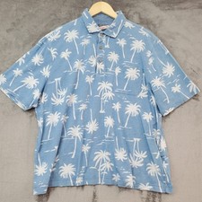Johnnie O Polo Shirt XL Blue Tropical Palm Tree Print Stretch Golf Resort Beach