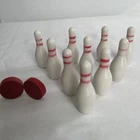 Bowling Set With 2 Round Disc ceramic VS Milk Glass Miniature Doll House Vintage