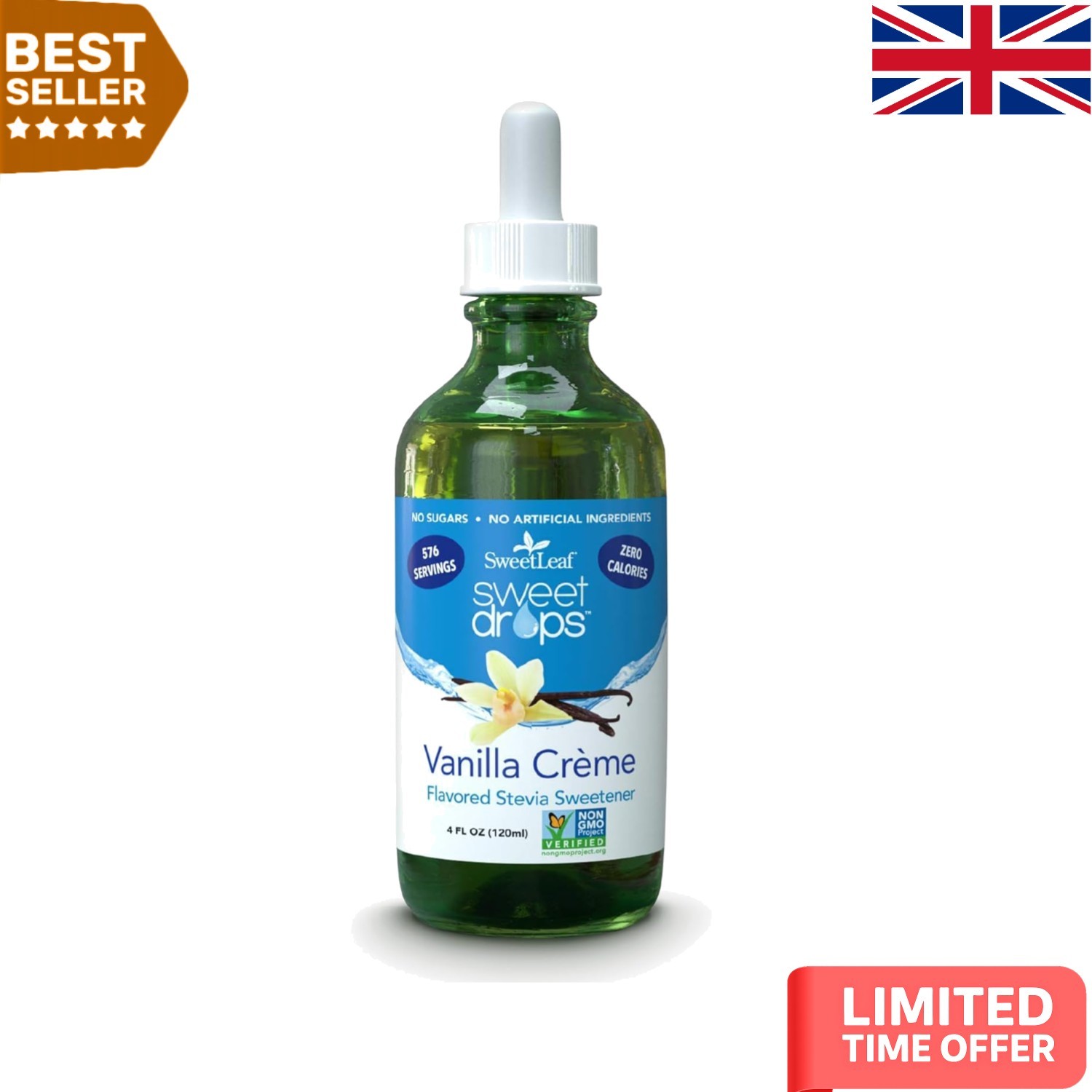 Liquid Stevia Sweetener Vanilla Creme 4 Oz - Zero Calorie & Sugar-Free Delight