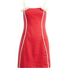 Farm Rio Red Flower Embellished Straps Square Neck Sleeveless Mini Dress