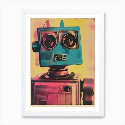 Retro Roboter Polaroid 1 Kunstdruck gerahmt Wandbild Poster Leinwanddruck Bild