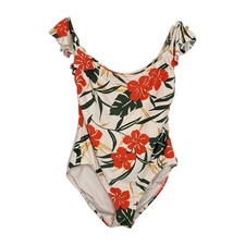 Vince Camuto Swimsuit Off-Shoulder Ruffle Tropical Hibiscus Print One-Piece