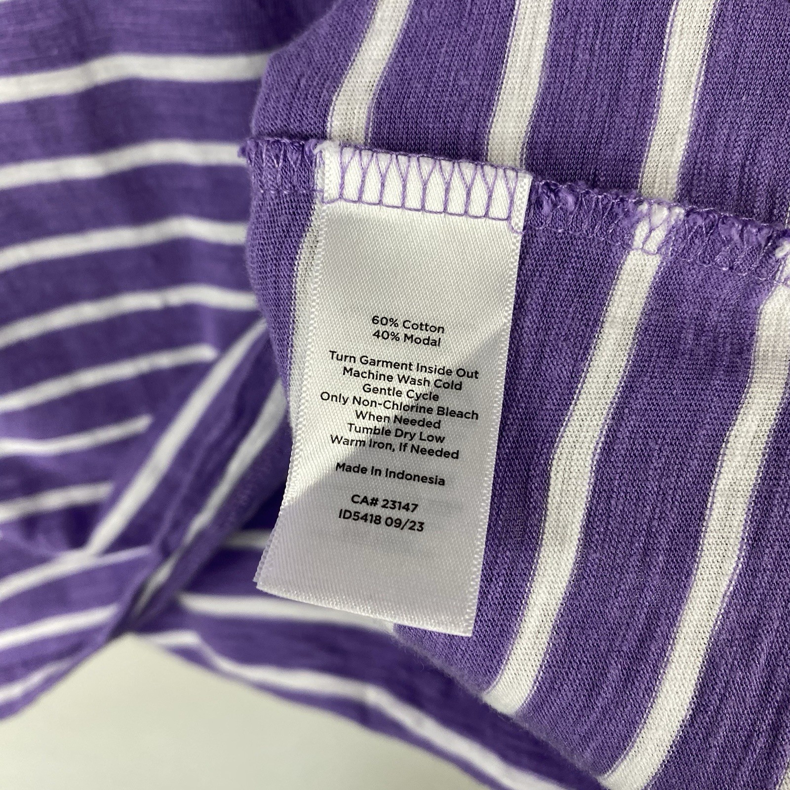 Talbots Size Medium Striped Split Neck Tee Top Pu… - image 5