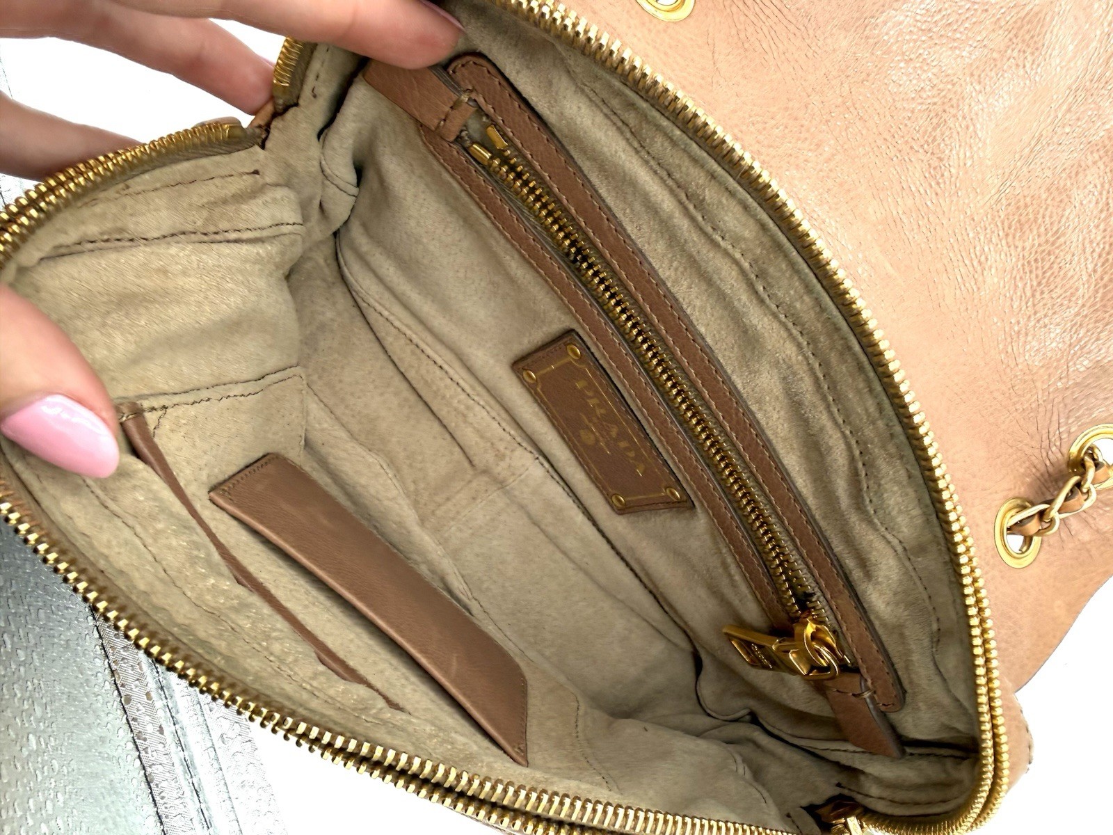 Prada Glance Brown Calfskin Chain Flap Bag thumbnail 10