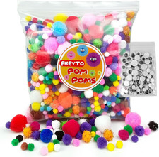 500 Pieces Craft Pompoms with 100Pieces Wiggle Eyes, Bright and Bold Assorted Co