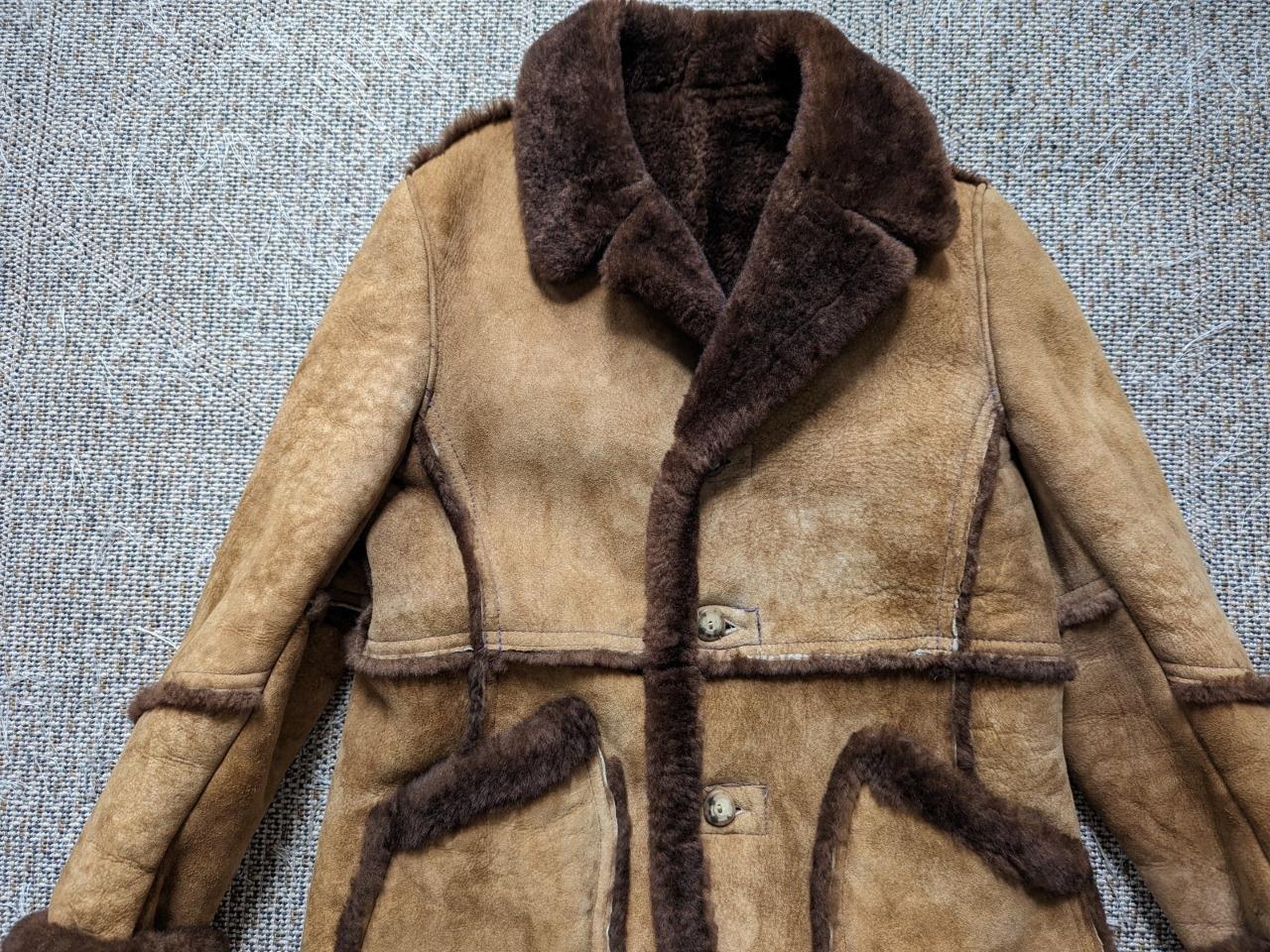 vintage SHEARLING coat SHEEPSKIN rancher jacket 44 dark brown WILSONS