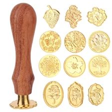 Wax Seal Stamp Kit, 12 Vintage Zinc Alloy Sealing Wax Stamp Heads and 1 Wooden H