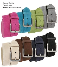 Suede Leather Casual Jean Belt With Antique Silver Buckle 1-1/2" Wide