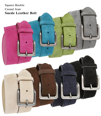 Suede Leather Casual Jean Belt With Antique Silver Buckle 1-1/2'' Wide