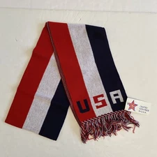 Knit Scarf Red White Blue USA Crafted W/ Pride Knitmakers Acrylic New Old Stock