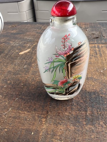 Chinese Glass Snuff Bottle w/ Inside Reverse Paintings 4x2” - Picture 2 of 16