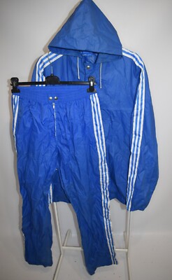 Vintage Adidas Navy Rain Suit Jacket Trousers Set Size M (D 6, 180 CM)  RARE