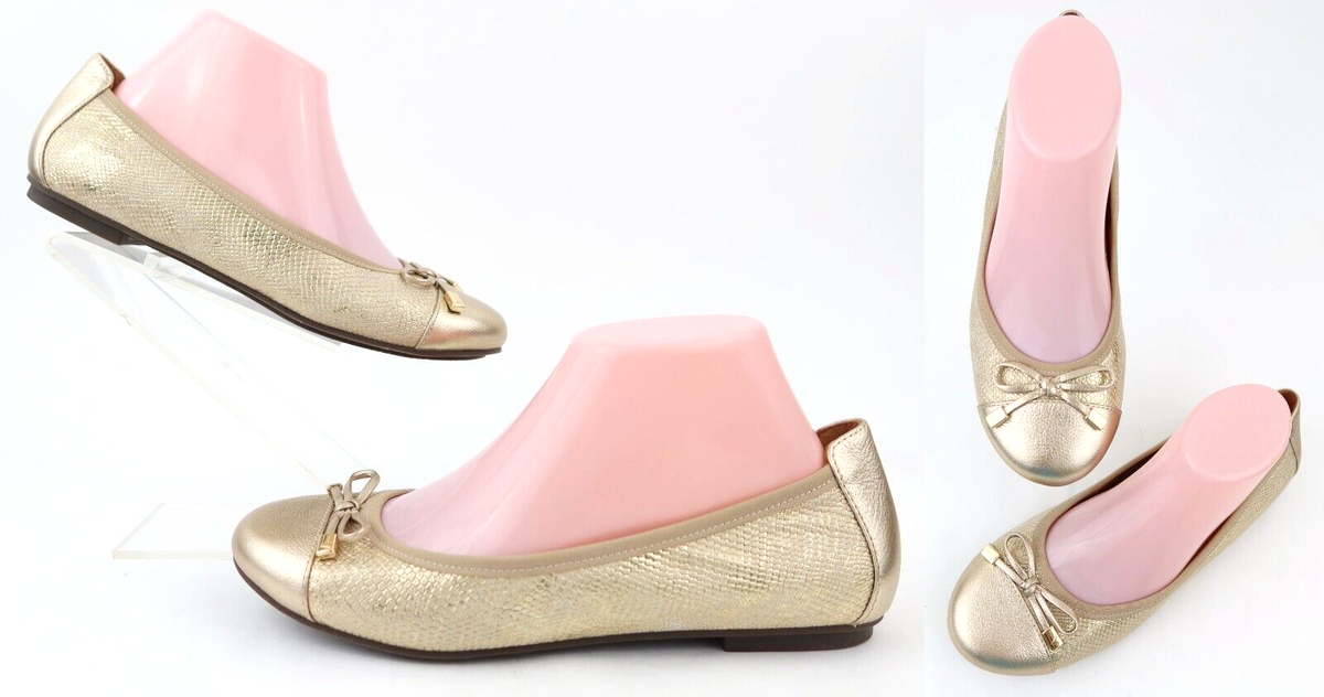 Vionic Women's Minna Ballet Bow Flats Gold Snake Print Leather Sz