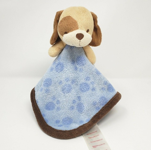 BABIES R US TAN PUPPY DOG BABY BLUE SECURITY BLANKET STUFFED ANIMAL