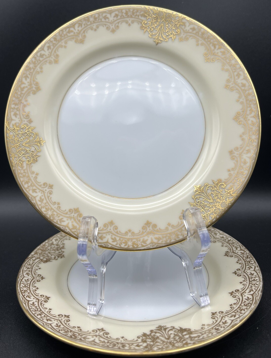 Pair Noritake China Handpainted Japan Garland 6.25” Cream And Gold Plates