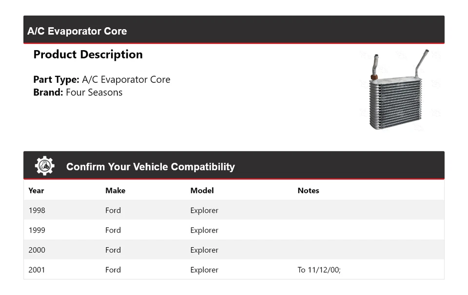 Núcleo evaporador aire acondicionado Ford Explorer 1998-2001 4 estaciones 1999 2000 Foto 2 de 4
