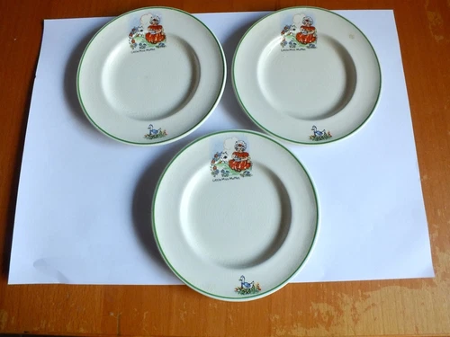 3  Vintage Bilton's China Children's Dolls Tea Set Plates " Little Miss Muffet"