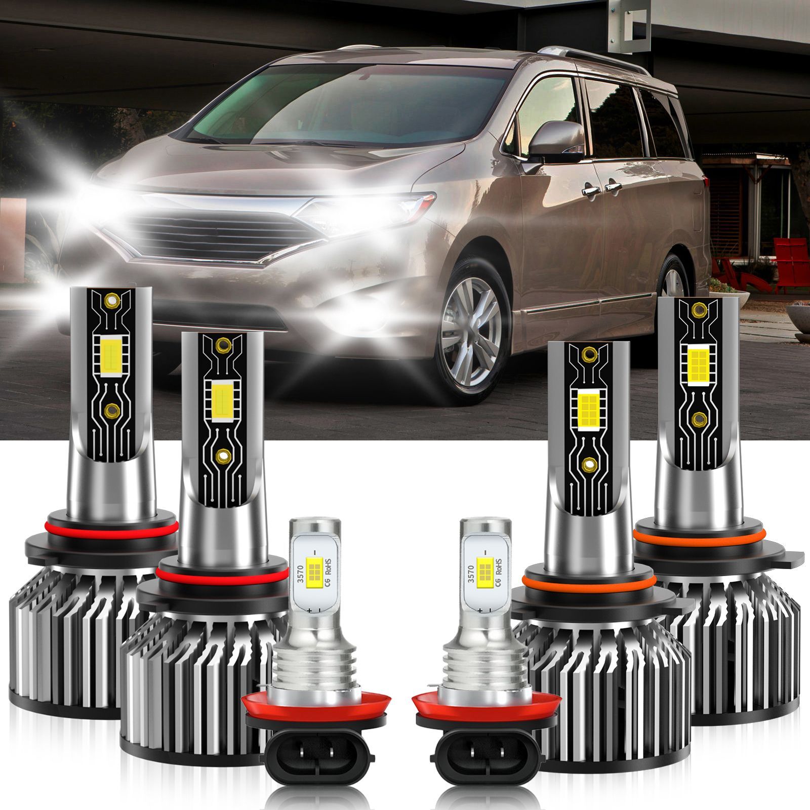 LED Headlight Bulbs High Low Beam Fog Light white For Nissan Quest 2004-2009