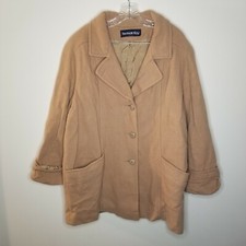 Herman Kay Womens Made in USA Beige Long Pea Coat Size L