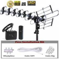 Digital HDTV Outdoor Amplified Antenna 200 Mile 360 Degree Rotor UHF/VHF/FM