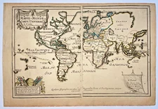 WORLD MAP MERCATOR'S PROJECTION 1714 NICOLAS DE FER ANTIQUE MAP 18TH CENTURY