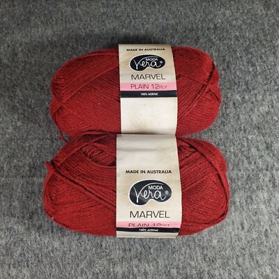 2 Moda Vera Marvel Yarn 100g 12ply Color 1026 Lot 770690 Dark Red
