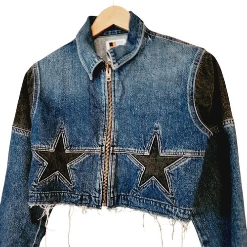 Jean Atelier Size Small Toni Crop Star Denim Jacket Distressed - Picture 5 of 9