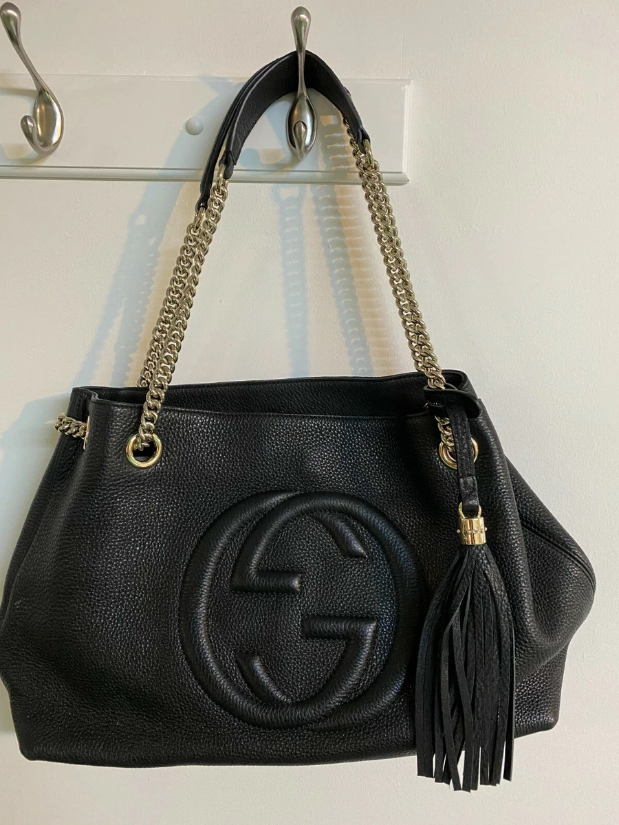 Authentic GUCCI SOHO Leather Chain Shoulder Bag Black