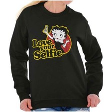 Betty Boop Vintage Cartoon Love Your Selfie Womens Crewneck Sweatshirt Pullover