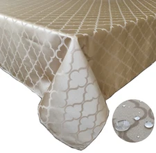 Tektrum 70"X70" Square Moroccan Flower Tablecloth-Waterproof/Spill Proof-Gold