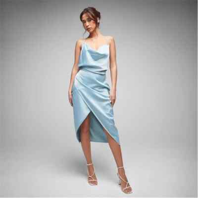 missguided satin cowl neck maxi slip dress in blue MISSGUIDED Metal Detail Satin Halter Neck Flowy Maxi DressMISSGUIDED