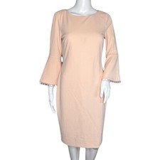 Calvin Klein Dress Womens 6 Sheath Blush Pink Bell Sleeve Neutral Minimalist