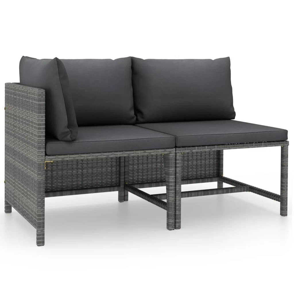 NNEVL 2 Piece Garden Sofa Set with Cushions Grey Poly Rattan
