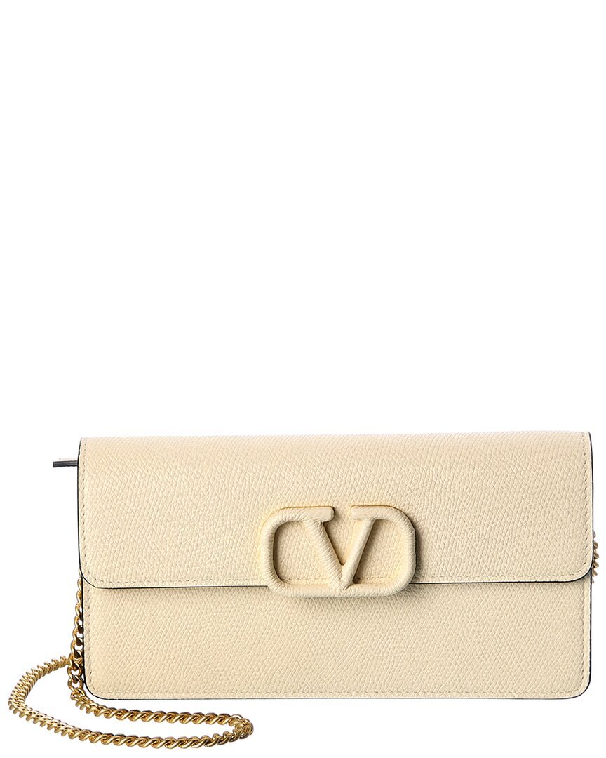 Valentino Vsling Зернистый кожаный кошелек на цепочке Женский белый