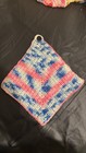 Crochet Potholder Trivet Blue Pink White  — photo 1