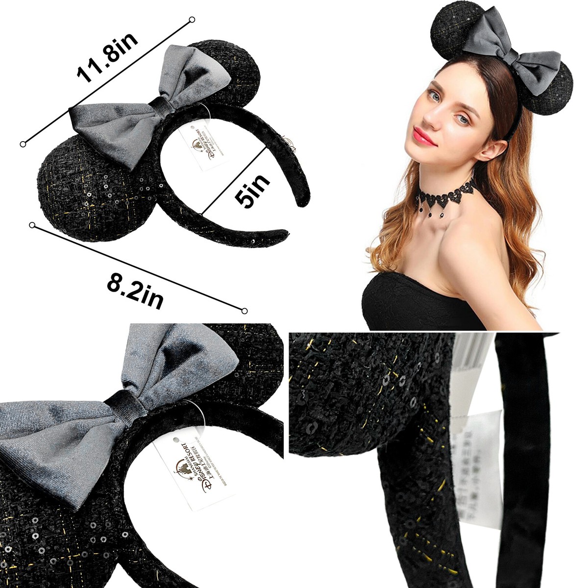 Women\'s Sequin Black Polyester Sequin Bow Mickey Mouse Headband Hair Accessory Disney Minnie Ears Mickey Mouse Classic Red Sequin Black  main image 2