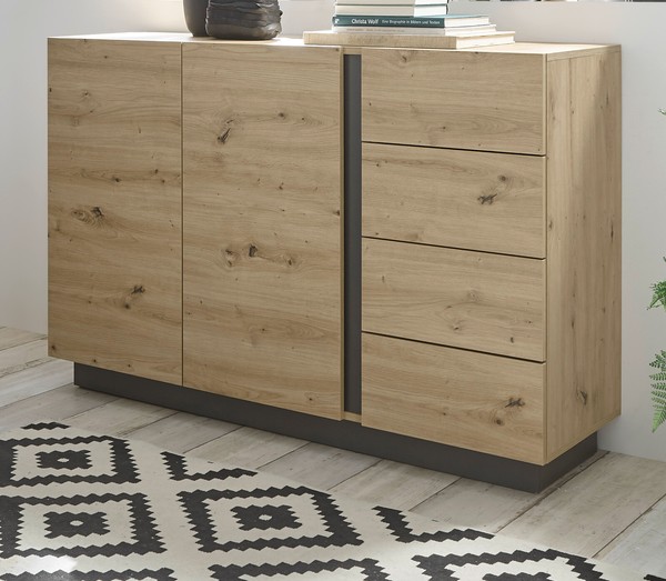 Sideboard Kommode Eiche Artisan Grau Anrichte Soft-Close Schubladen MöBel Louna-image