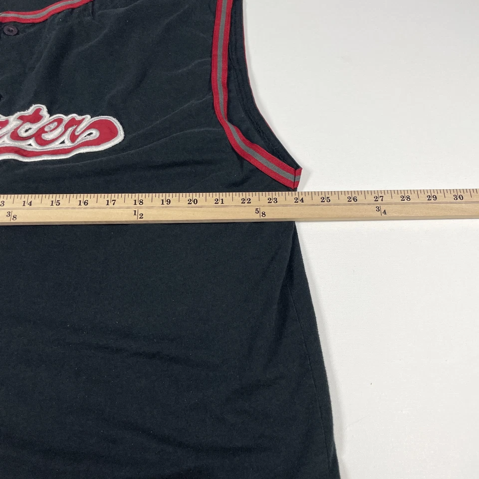 Camisa masculina vintage iniciante com botões tamanho XL estilo beisebol sem mangas preta - Imagem 4 de 4