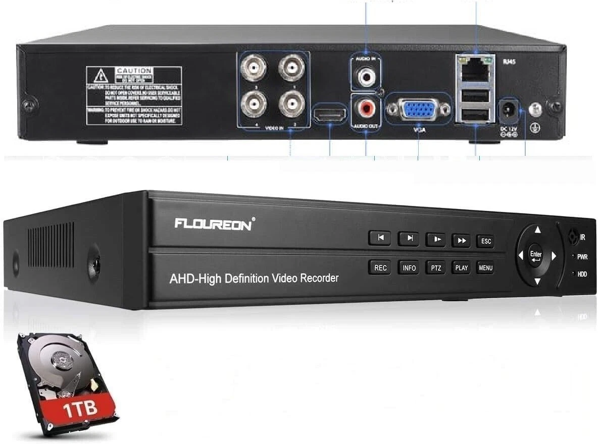 FLOUREON 5 in 1 HD AHD 4CH 108ON Digital Video Recorder DVR With