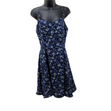 Dianne B NY Vtg Women's Dress Size 8 Blue Floral Sleeveless Spaghetti Straps 
