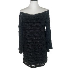 Voom By Joy Han Mini Dress XS Black Lace Off The Shoulder Whimsigoth Hippie