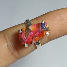 Pink Oyster Turquoise Ring, 92.5 Sterling Silver Ring, Fashion Jewelry Ring, 6