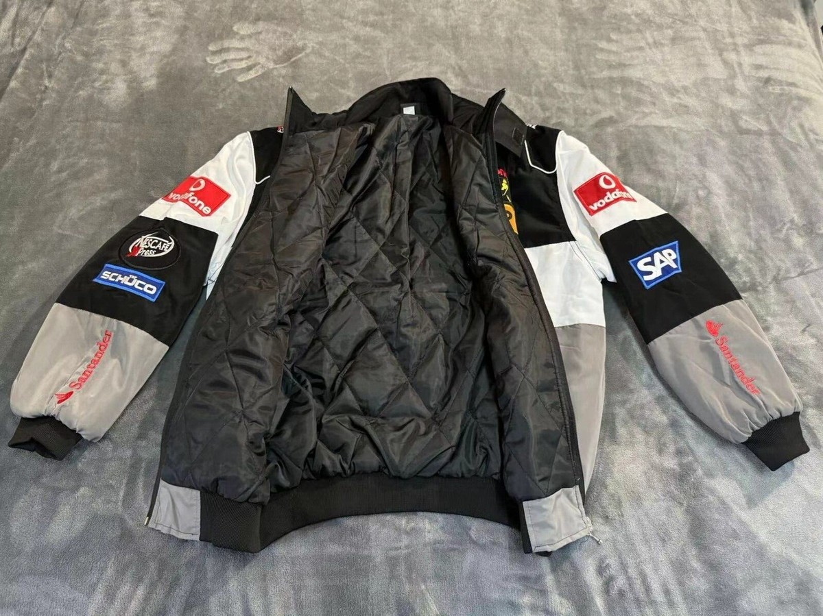 Unisex Adult Benz Jacket Ebroidered Cotton Padded F 1 Racing Jacket White