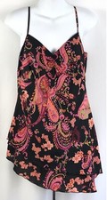 Tank mini dress m blk/pink paisley ruched sweetheart Tiered Hi Lo psychedelic