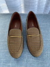 Franco Sarto Plaid, navy, green, gold Comfort Slip On Flats Size 6.5 M