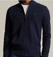 NWT 148 Polo Ralph Lauren Men  s Mesh-Knit Cotton Full Zip Sweater Navy Sz L