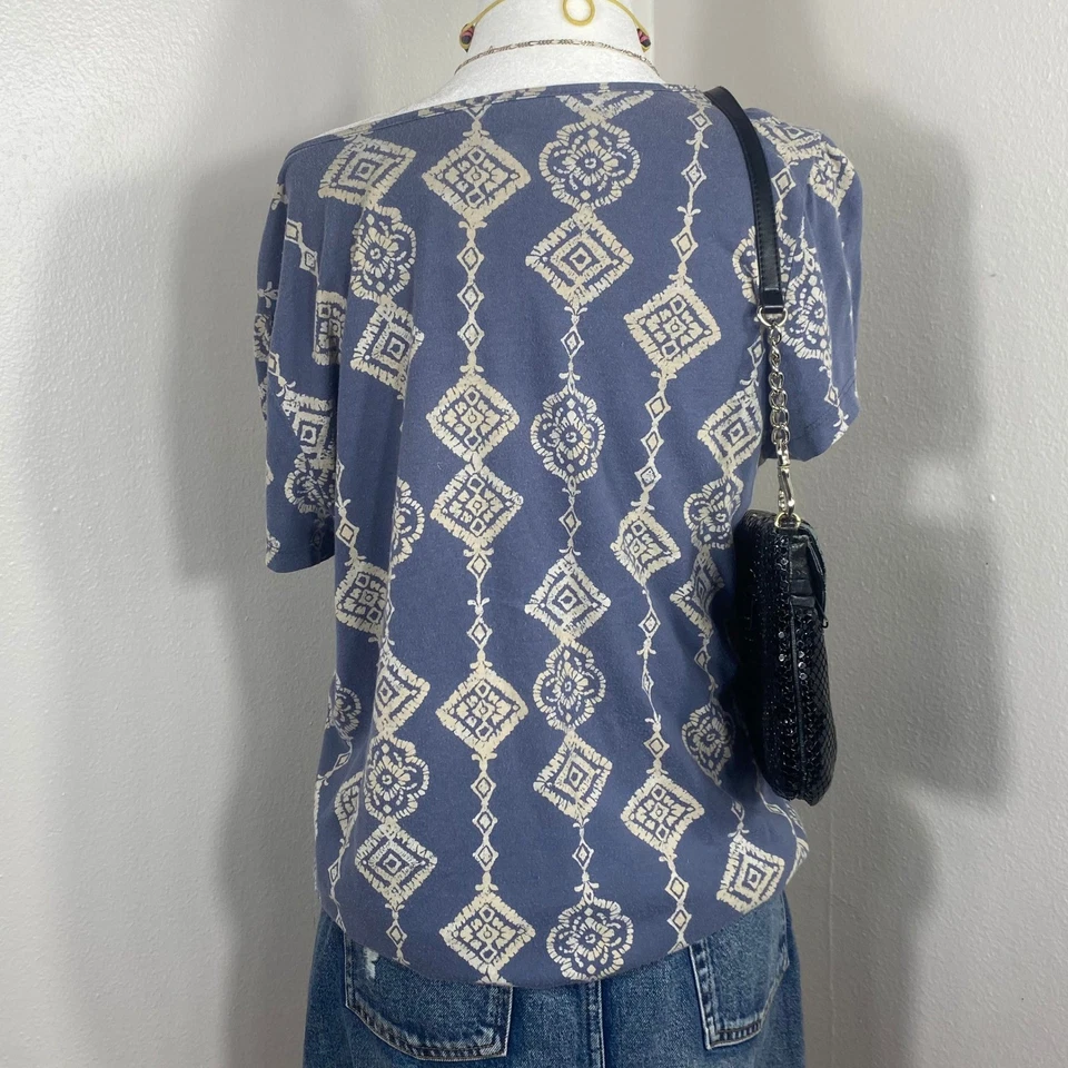 Top Boho Campesino Mujer XL Sonoma Azul Blanco Estampado Hombro Descubierto Festival Foto 2 de 4