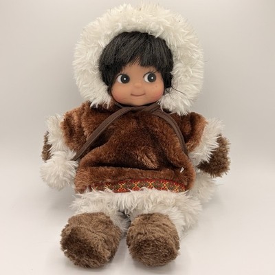 Kipmik Products Alaska Souvenir Doll Brown White Fur Hood Blue Pants