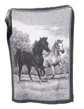 Vintage Biederlack Equestrian Horse Blanket Reversible Throw 51x72 Made In USA